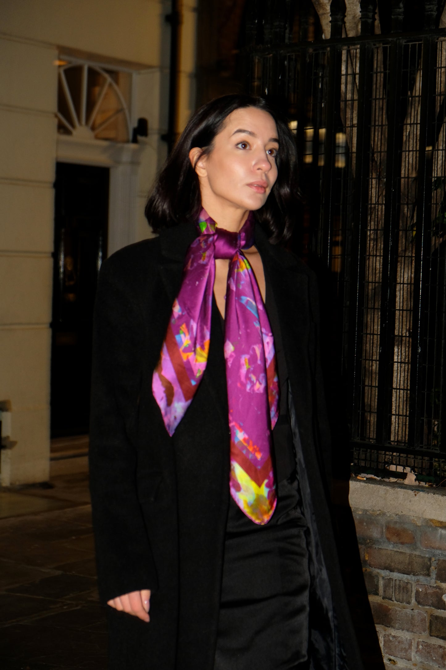 The Misty Violet Silk Scarf 110x110cm