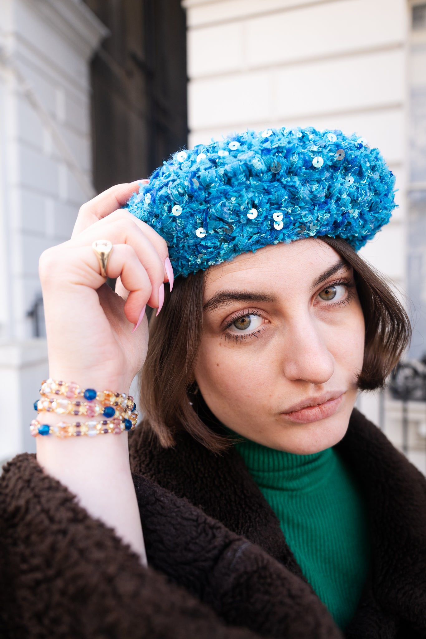 Handmade Textured Beret Sea